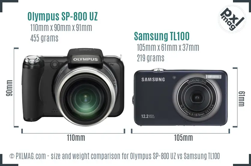 Olympus SP-800 UZ vs Samsung TL100 size comparison