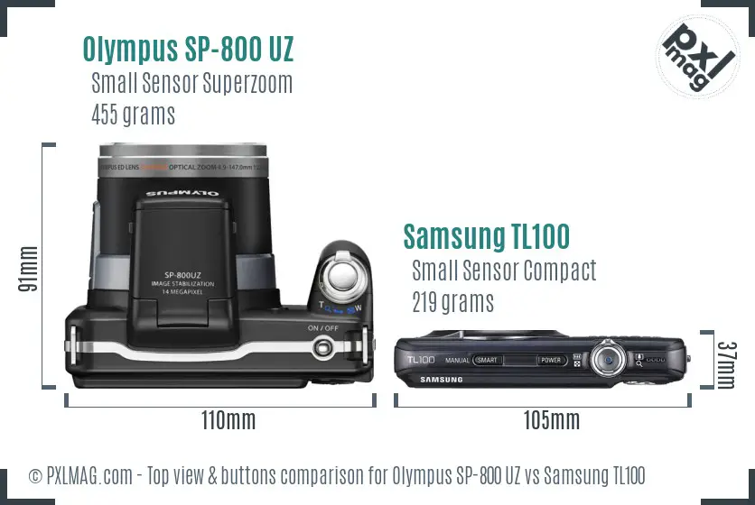 Olympus SP-800 UZ vs Samsung TL100 top view buttons comparison