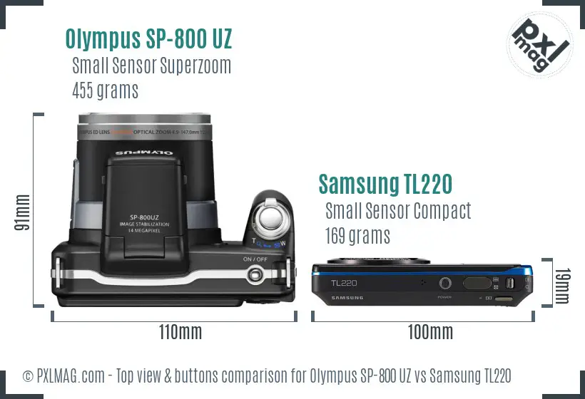 Olympus SP-800 UZ vs Samsung TL220 top view buttons comparison