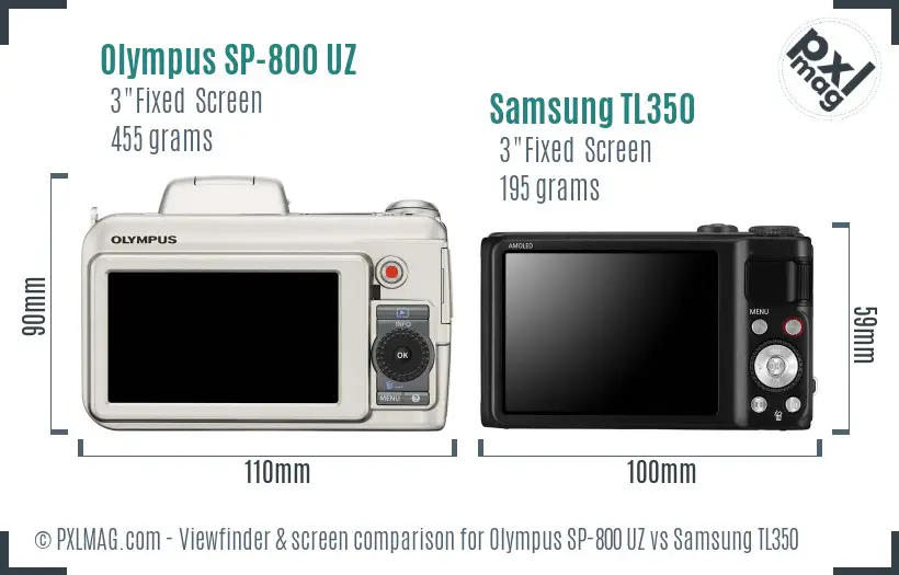 Olympus SP-800 UZ vs Samsung TL350 Screen and Viewfinder comparison