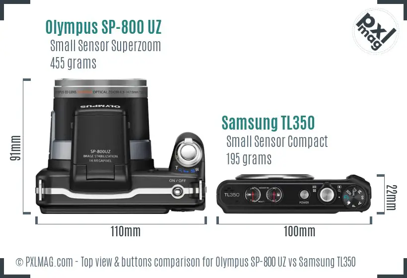 Olympus SP-800 UZ vs Samsung TL350 top view buttons comparison