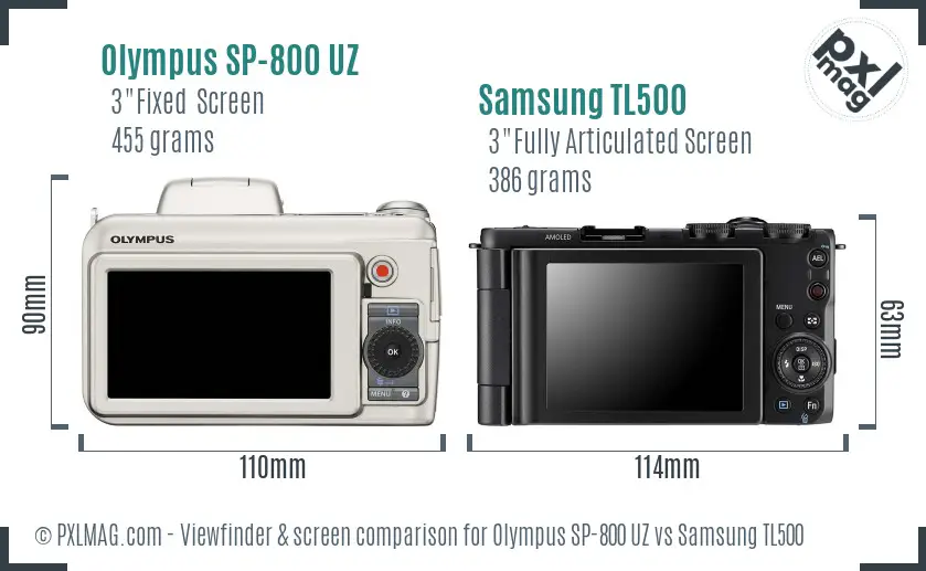 Olympus SP-800 UZ vs Samsung TL500 Screen and Viewfinder comparison