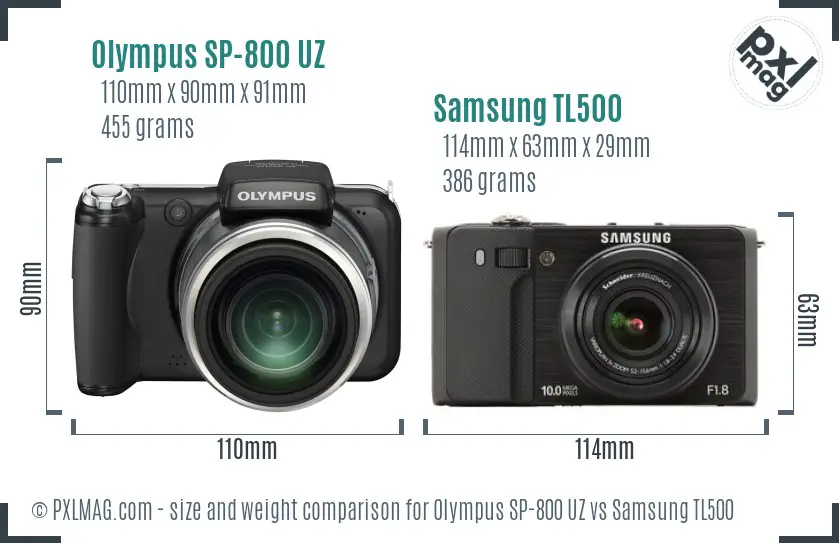 Olympus SP-800 UZ vs Samsung TL500 size comparison