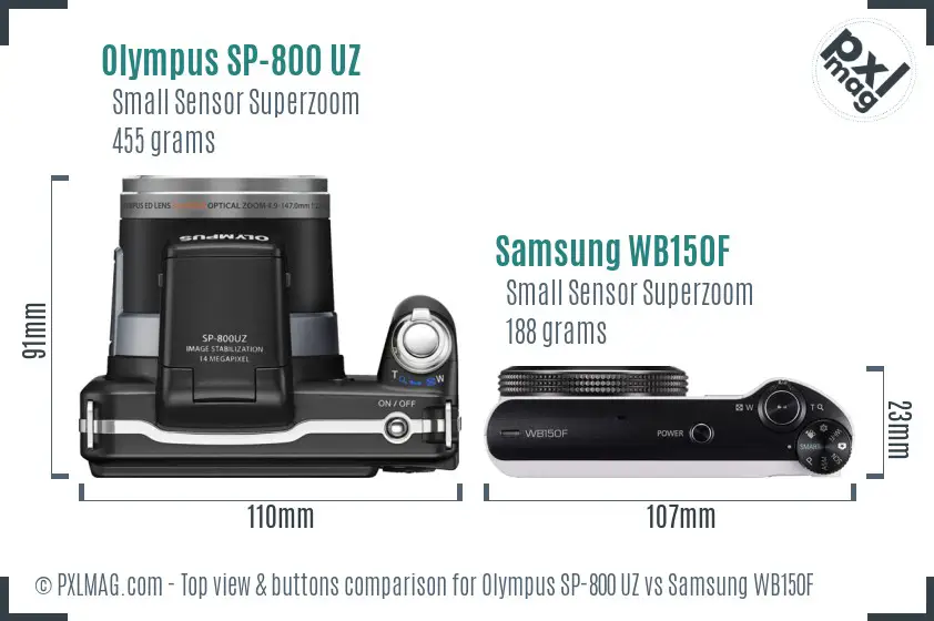Olympus SP-800 UZ vs Samsung WB150F top view buttons comparison