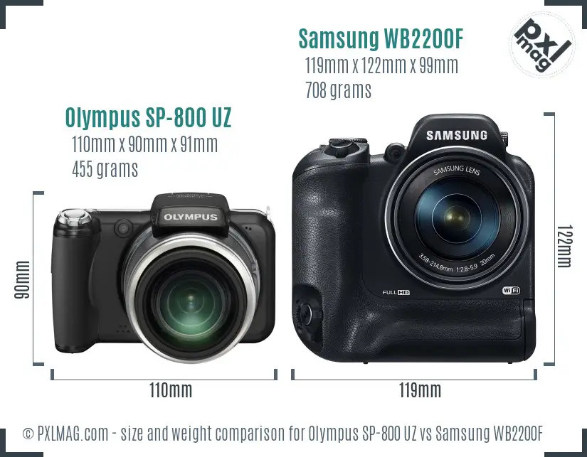 Olympus SP-800 UZ vs Samsung WB2200F size comparison Olympus SP-800 UZ vs Samsung WB2200F size comparison