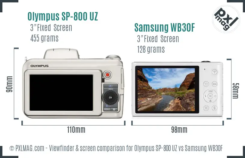 Olympus SP-800 UZ vs Samsung WB30F Screen and Viewfinder comparison