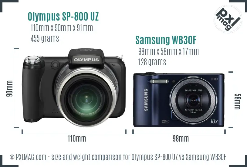 Olympus SP-800 UZ vs Samsung WB30F size comparison