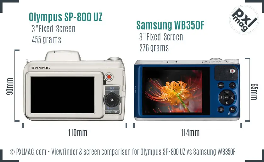 Olympus SP-800 UZ vs Samsung WB350F Screen and Viewfinder comparison