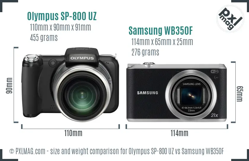 Olympus SP-800 UZ vs Samsung WB350F size comparison