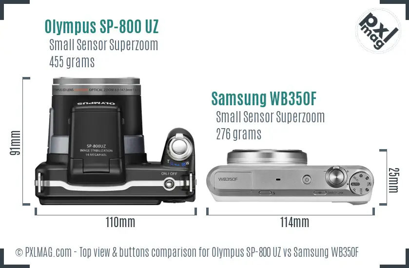 Olympus SP-800 UZ vs Samsung WB350F top view buttons comparison