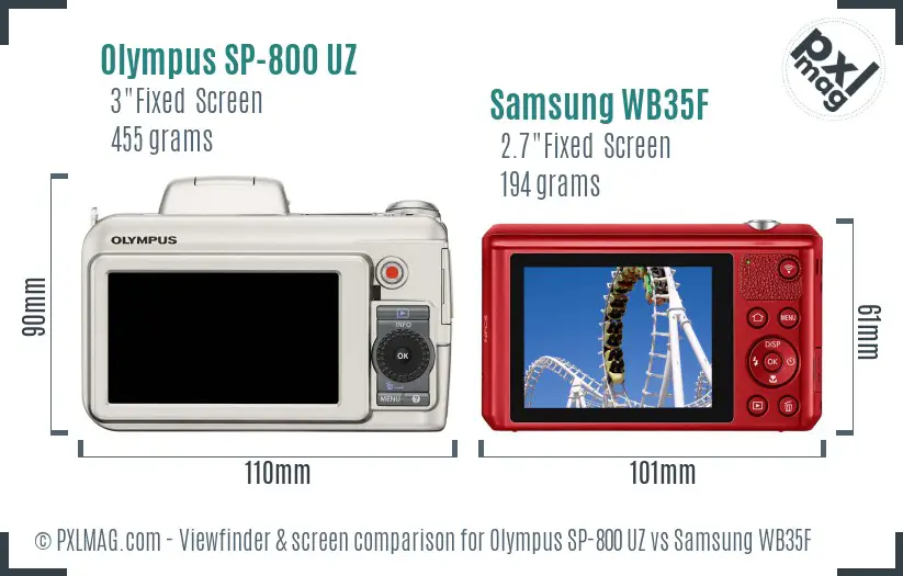 Olympus SP-800 UZ vs Samsung WB35F Screen and Viewfinder comparison Olympus SP-800 UZ vs Samsung WB35F Screen and Viewfinder comparison