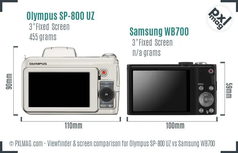 Olympus SP-800 UZ vs Samsung WB700 Screen and Viewfinder comparison