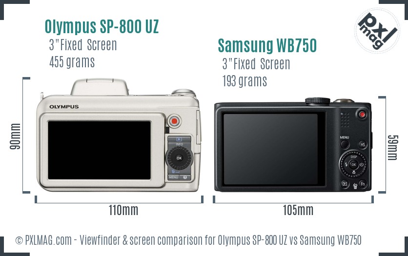 Olympus SP-800 UZ vs Samsung WB750 Screen and Viewfinder comparison