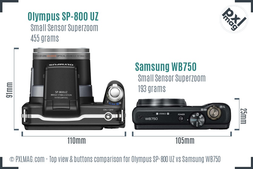 Olympus SP-800 UZ vs Samsung WB750 top view buttons comparison