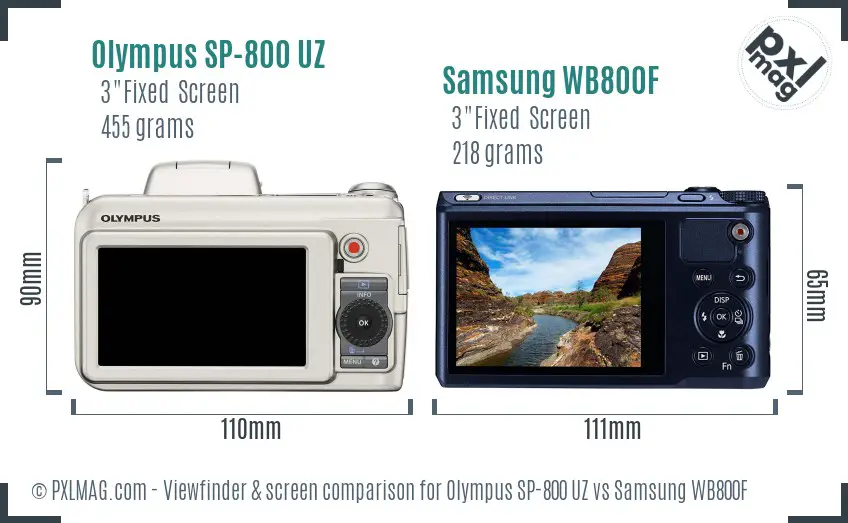 Olympus SP-800 UZ vs Samsung WB800F Screen and Viewfinder comparison