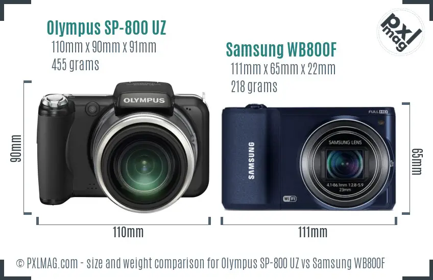 Olympus SP-800 UZ vs Samsung WB800F size comparison