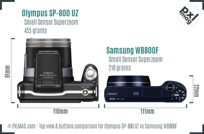 Olympus SP-800 UZ vs Samsung WB800F top view buttons comparison