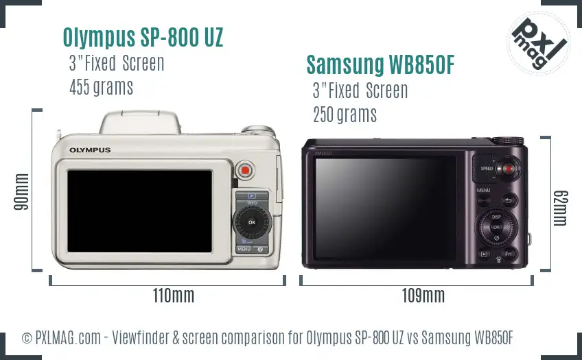 Olympus SP-800 UZ vs Samsung WB850F Screen and Viewfinder comparison Olympus SP-800 UZ vs Samsung WB850F Screen and Viewfinder comparison