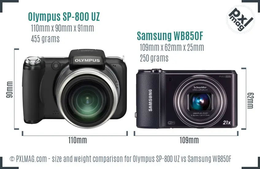 Olympus SP-800 UZ vs Samsung WB850F size comparison Olympus SP-800 UZ vs Samsung WB850F size comparison