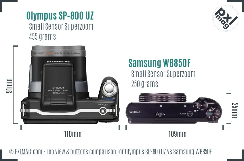 Olympus SP-800 UZ vs Samsung WB850F top view buttons comparison Olympus SP-800 UZ vs Samsung WB850F top view buttons comparison