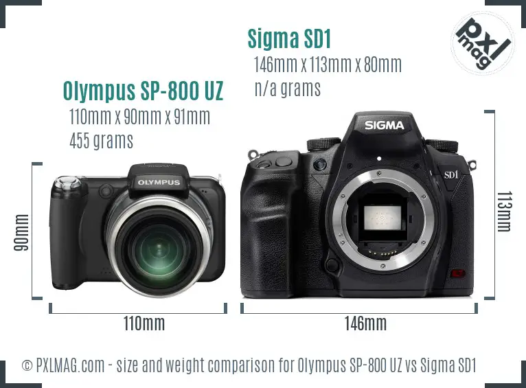 Olympus SP-800 UZ vs Sigma SD1 size comparison