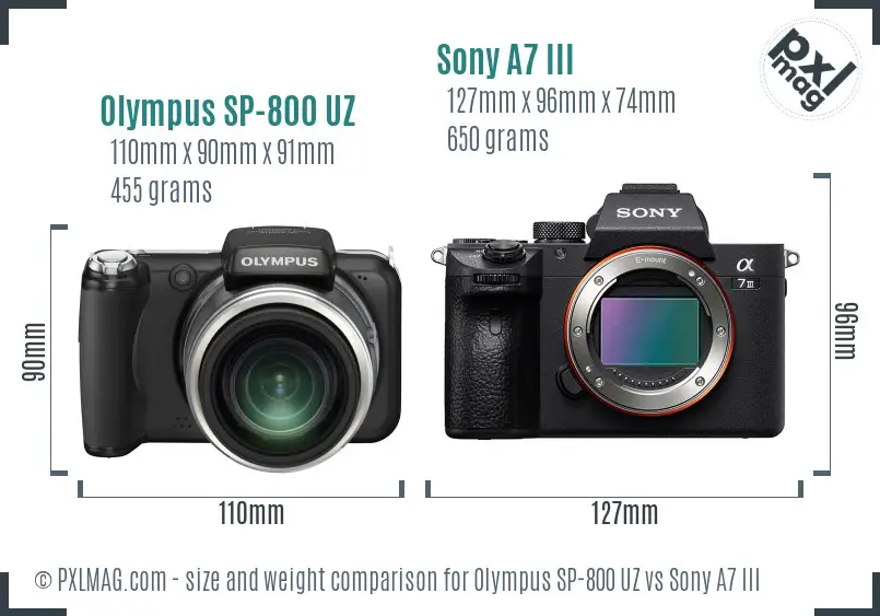 Olympus SP-800 UZ vs Sony A7 III size comparison