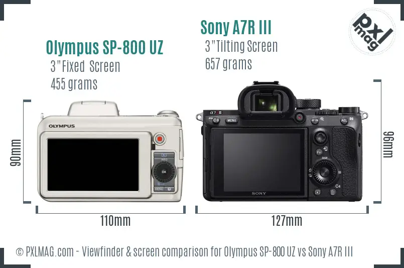 Olympus SP-800 UZ vs Sony A7R III Screen and Viewfinder comparison