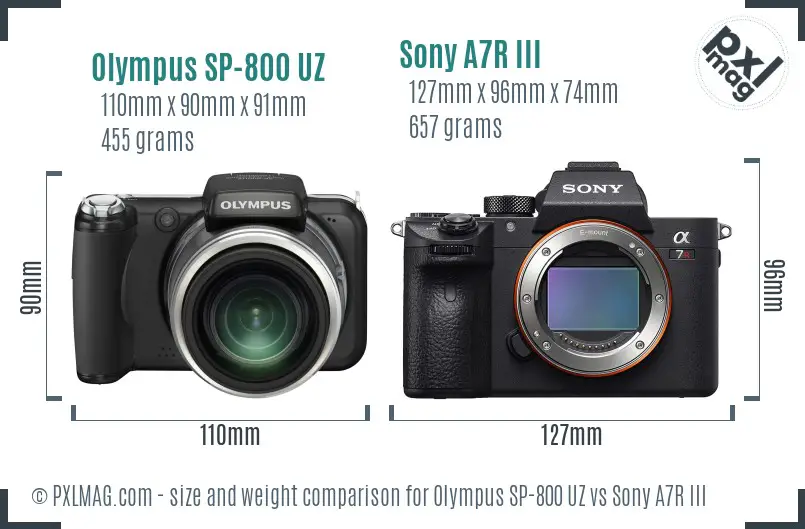 Olympus SP-800 UZ vs Sony A7R III size comparison