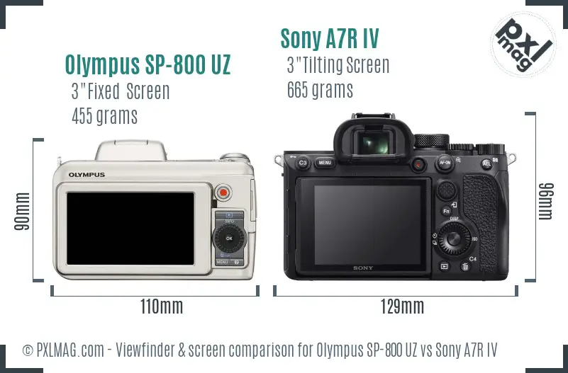 Olympus SP-800 UZ vs Sony A7R IV Screen and Viewfinder comparison