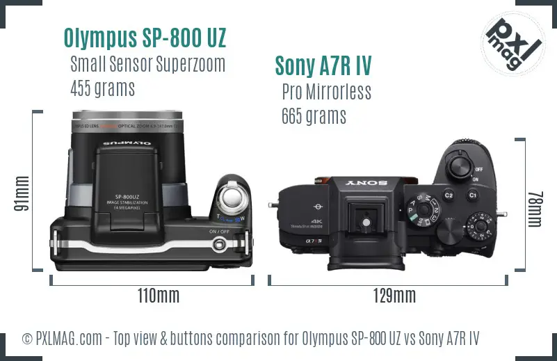 Olympus SP-800 UZ vs Sony A7R IV top view buttons comparison