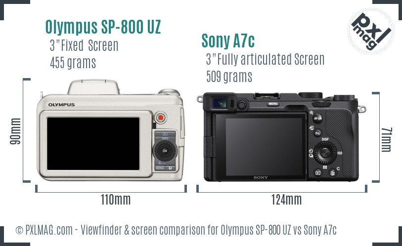 Olympus SP-800 UZ vs Sony A7c Screen and Viewfinder comparison