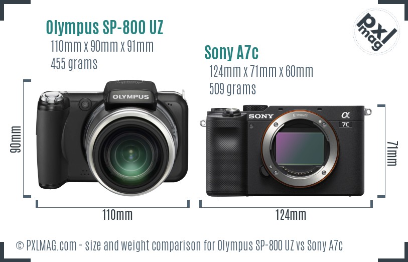 Olympus SP-800 UZ vs Sony A7c size comparison