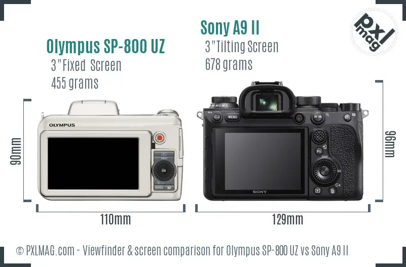 Olympus SP-800 UZ vs Sony A9 II Screen and Viewfinder comparison