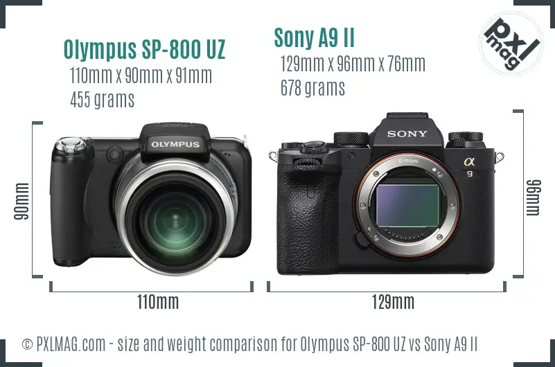 Olympus SP-800 UZ vs Sony A9 II size comparison