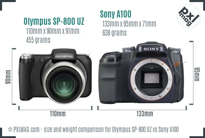 Olympus SP-800 UZ vs Sony A100 size comparison