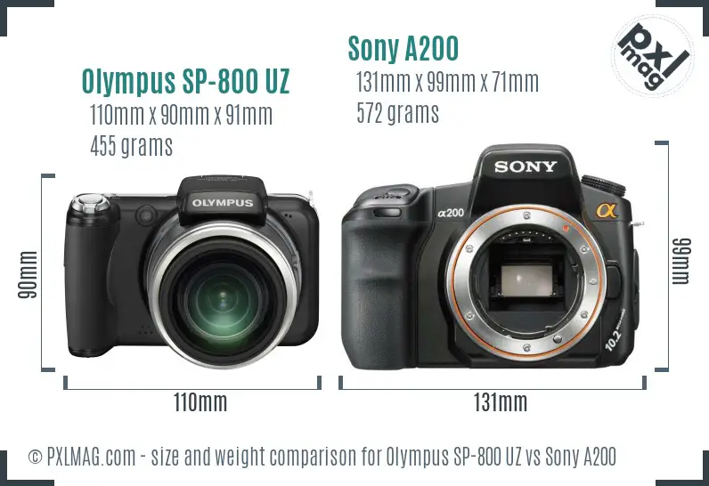 Olympus SP-800 UZ vs Sony A200 size comparison