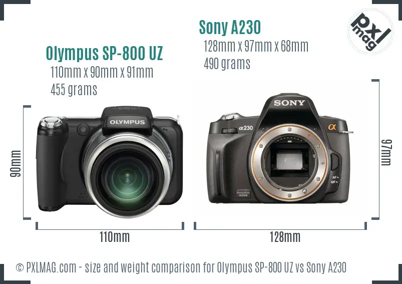 Olympus SP-800 UZ vs Sony A230 size comparison