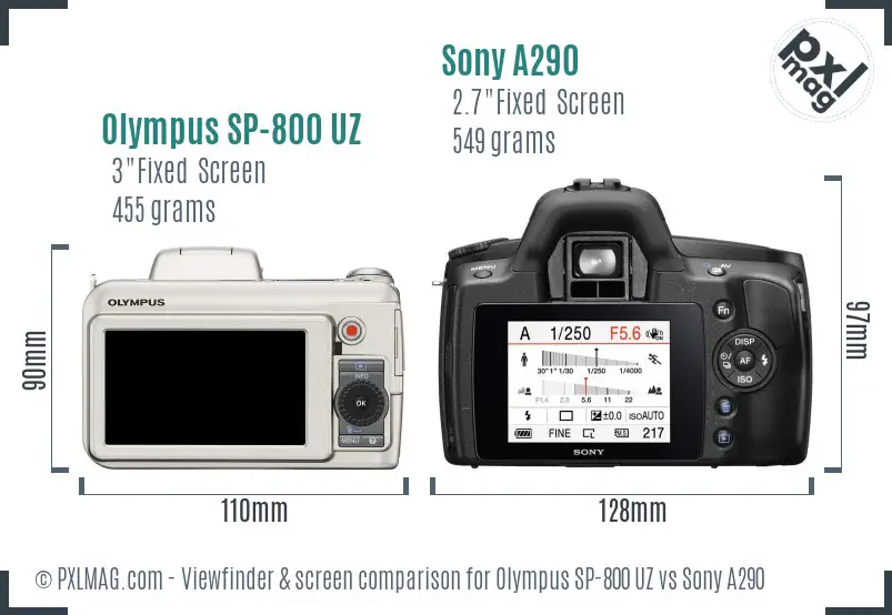 Olympus SP-800 UZ vs Sony A290 Screen and Viewfinder comparison