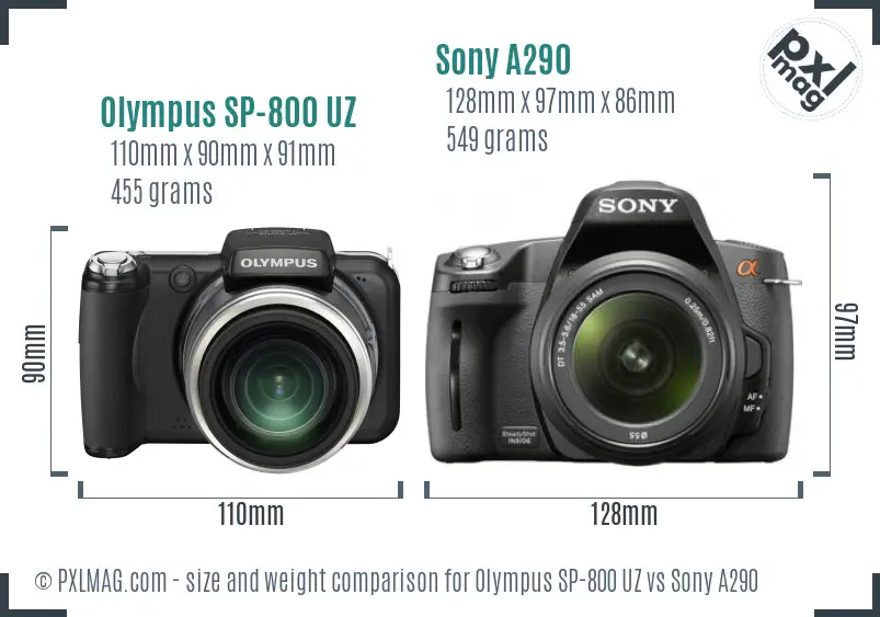 Olympus SP-800 UZ vs Sony A290 size comparison