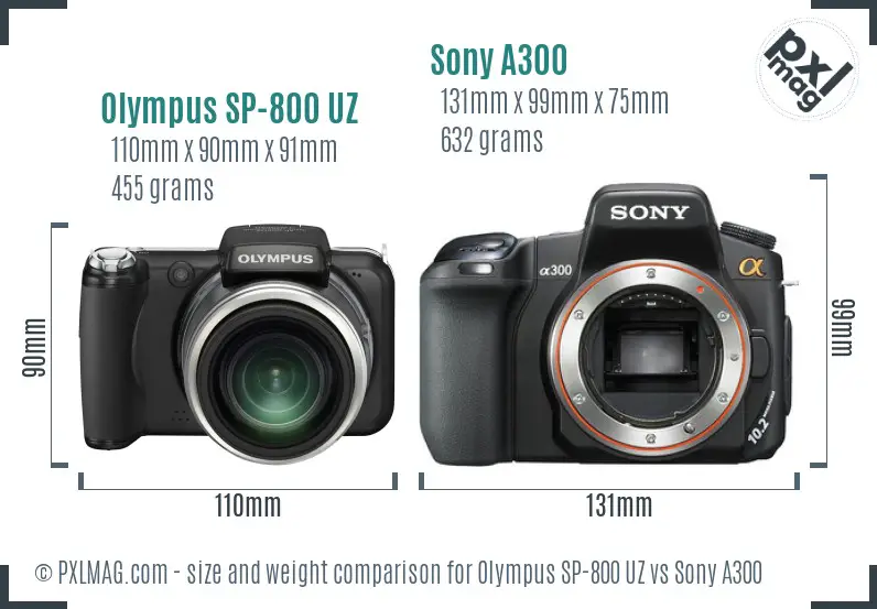 Olympus SP-800 UZ vs Sony A300 size comparison