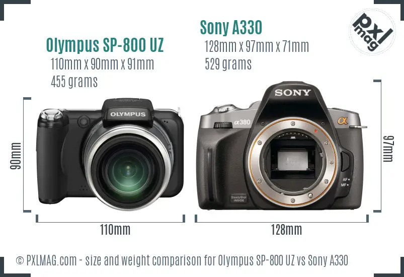 Olympus SP-800 UZ vs Sony A330 size comparison