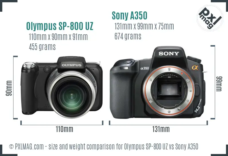 Olympus SP-800 UZ vs Sony A350 size comparison