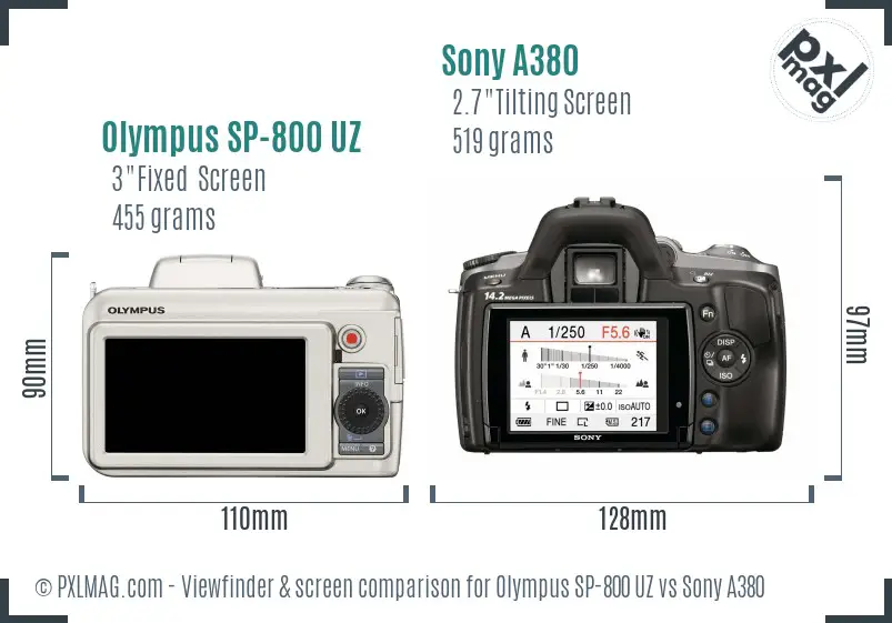 Olympus SP-800 UZ vs Sony A380 Screen and Viewfinder comparison