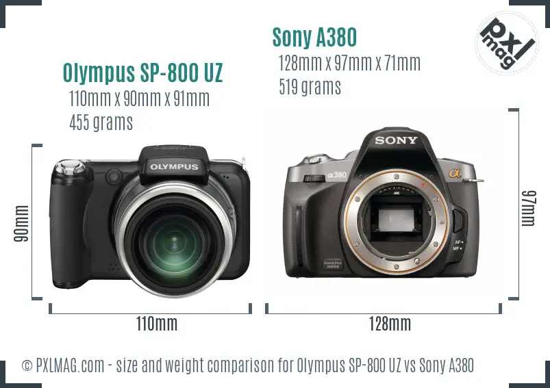 Olympus SP-800 UZ vs Sony A380 size comparison