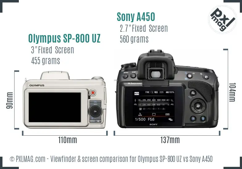 Olympus SP-800 UZ vs Sony A450 Screen and Viewfinder comparison
