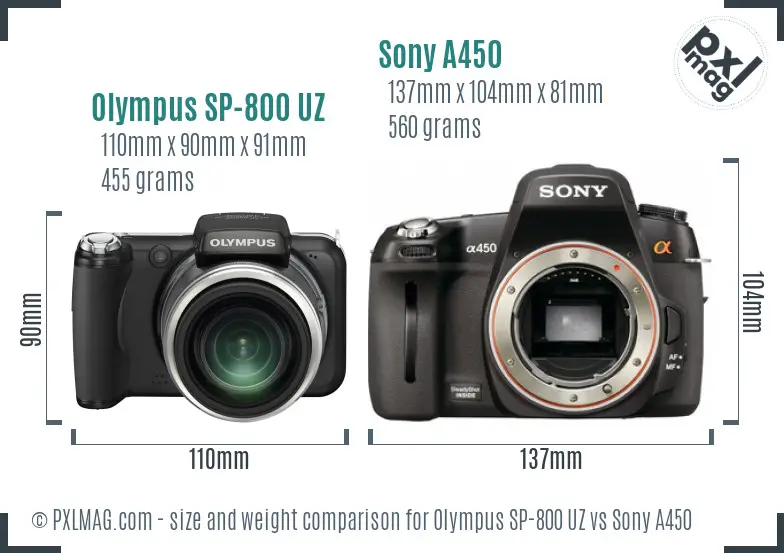 Olympus SP-800 UZ vs Sony A450 size comparison