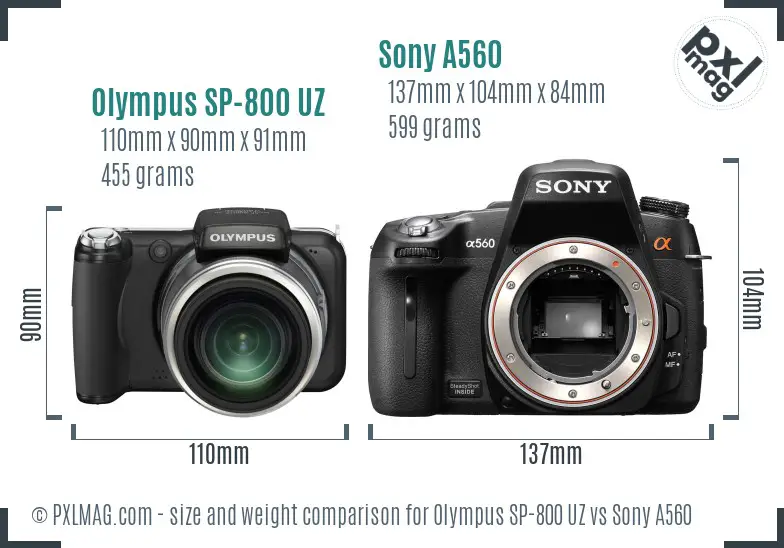 Olympus SP-800 UZ vs Sony A560 size comparison