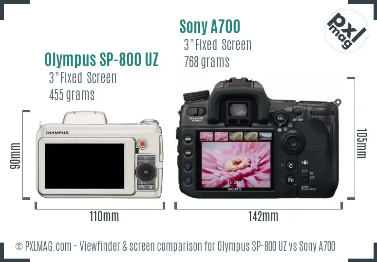 Olympus SP-800 UZ vs Sony A700 Screen and Viewfinder comparison Olympus SP-800 UZ vs Sony A700 Screen and Viewfinder comparison