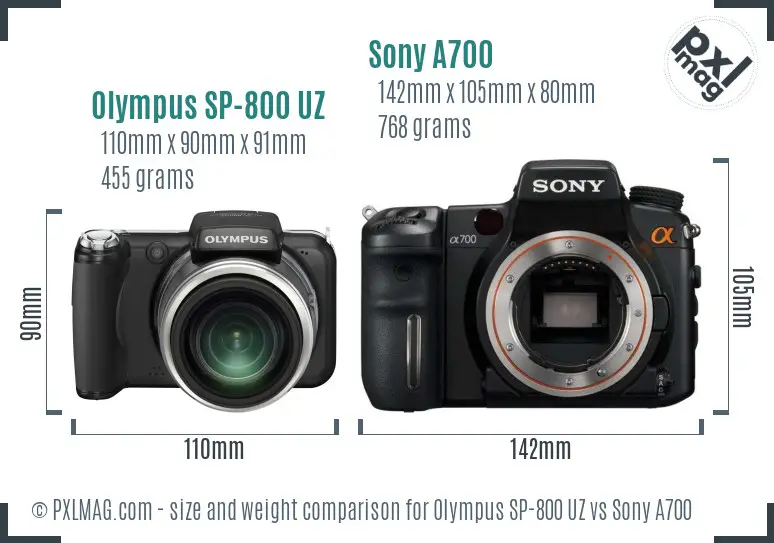 Olympus SP-800 UZ vs Sony A700 size comparison Olympus SP-800 UZ vs Sony A700 size comparison