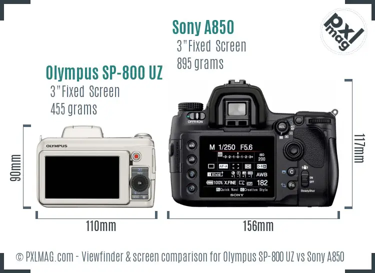 Olympus SP-800 UZ vs Sony A850 Screen and Viewfinder comparison Olympus SP-800 UZ vs Sony A850 Screen and Viewfinder comparison